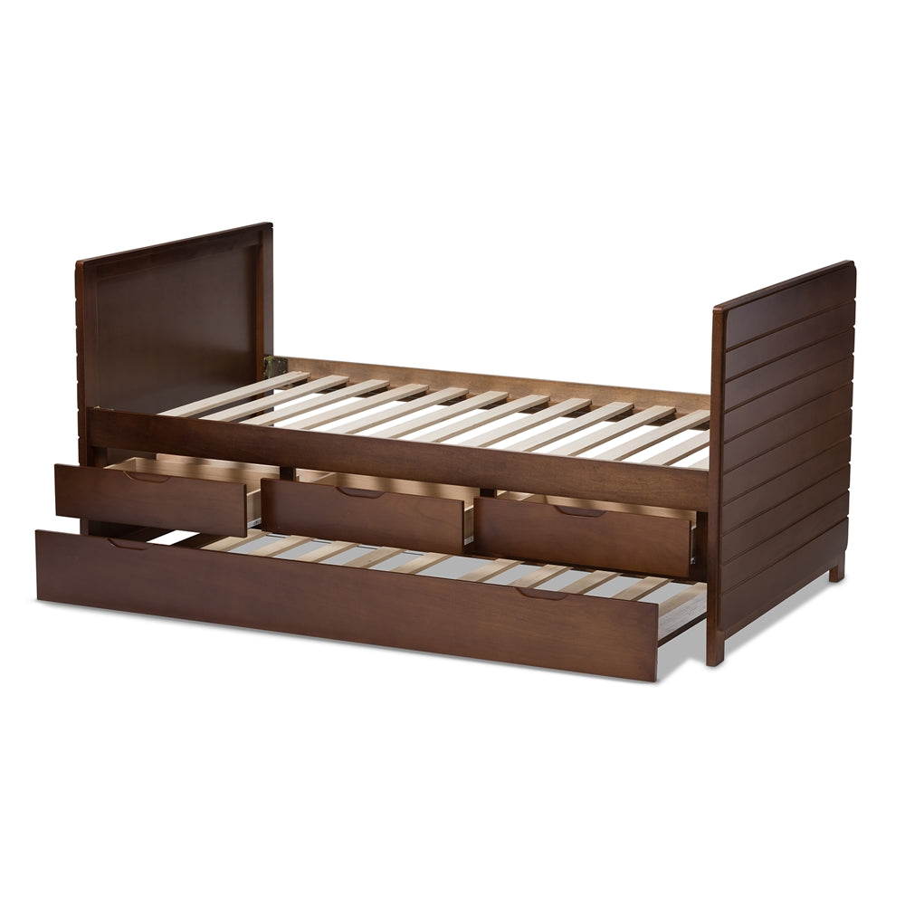 Linna Walnut Brown-Finished Daybed With Trundle