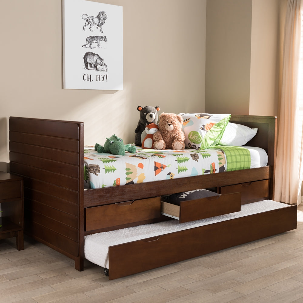 Linna Walnut Brown-Finished Daybed With Trundle