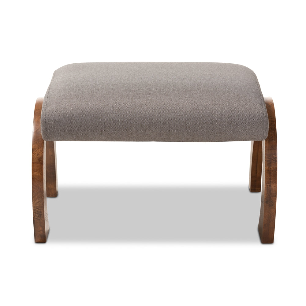 Sandrine Modern and Contemporary Grey Fabric Upholstered Walnut Brown Finished Wood Ottoman
