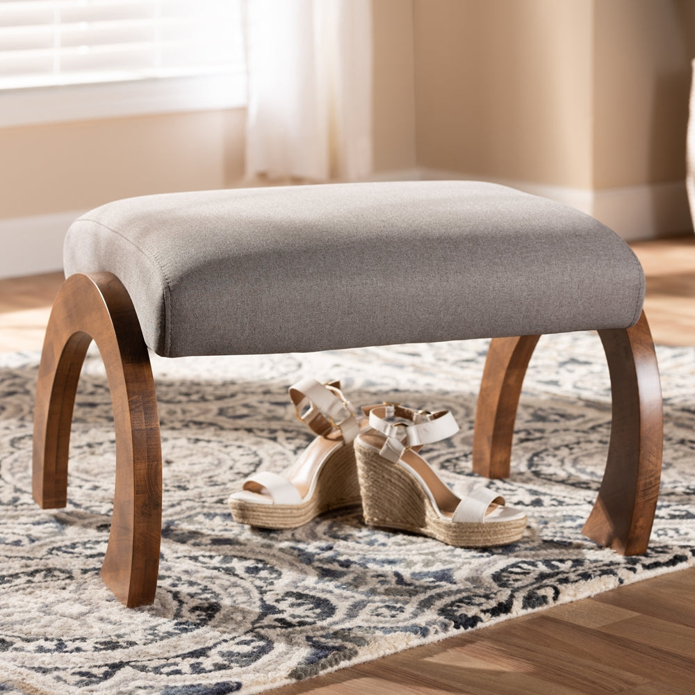 Sandrine Modern and Contemporary Grey Fabric Upholstered Walnut Brown Finished Wood Ottoman