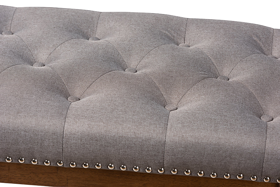 Ainsley Modern and Contemporary Grey Fabric Upholstered Walnut Finished Solid Rubberwood Bench