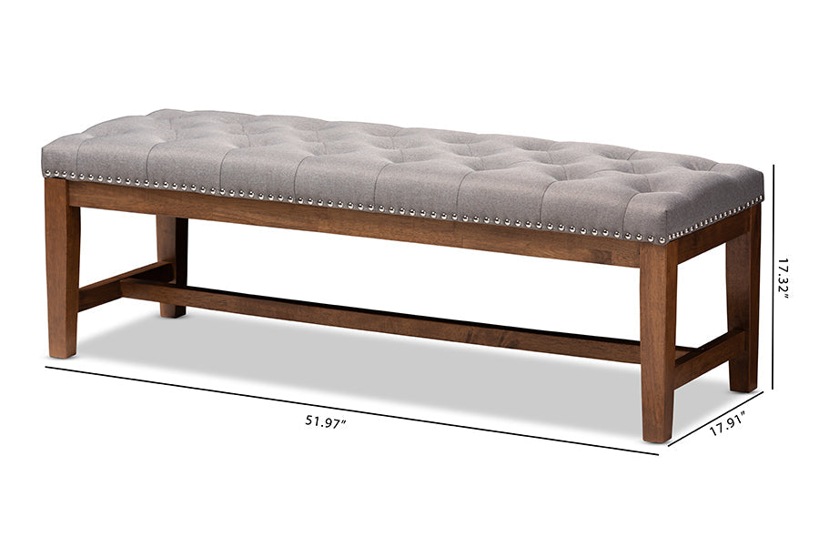 Ainsley Modern and Contemporary Grey Fabric Upholstered Walnut Finished Solid Rubberwood Bench