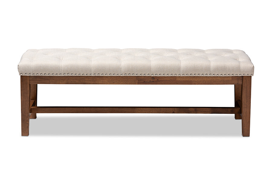 Ainsley Modern and Contemporary Light Beige Fabric Upholstered Walnut FinishedBench