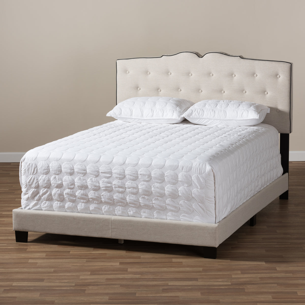Vivienne Light Beige Fabric Upholstered King Size Bed
