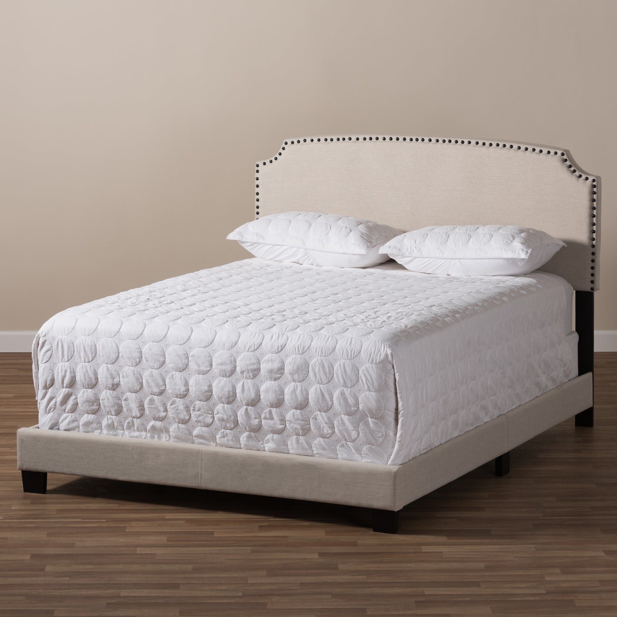 Odette Light Beige Fabric Upholstered Queen Size Bed