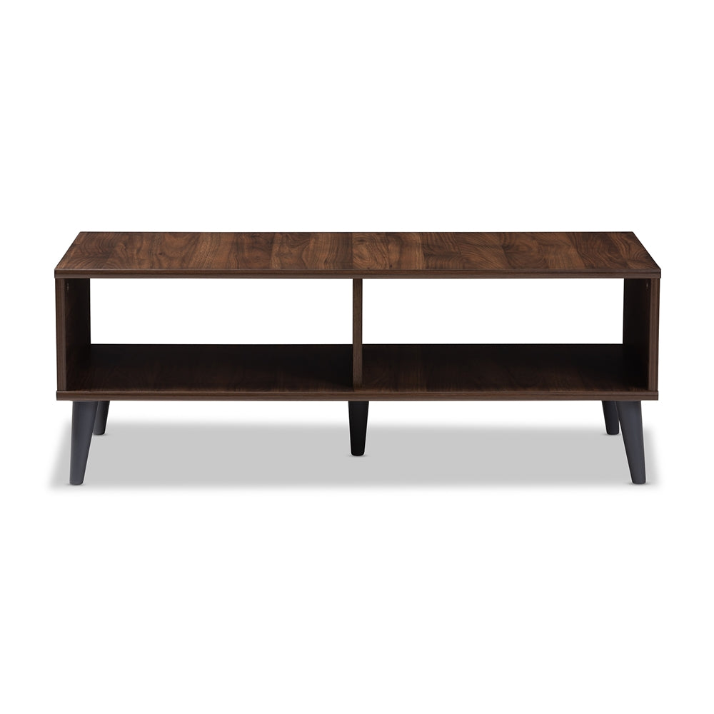 Pierre Mid-Century Modern Brown and Dark Grey Finished Wood Coffee Table