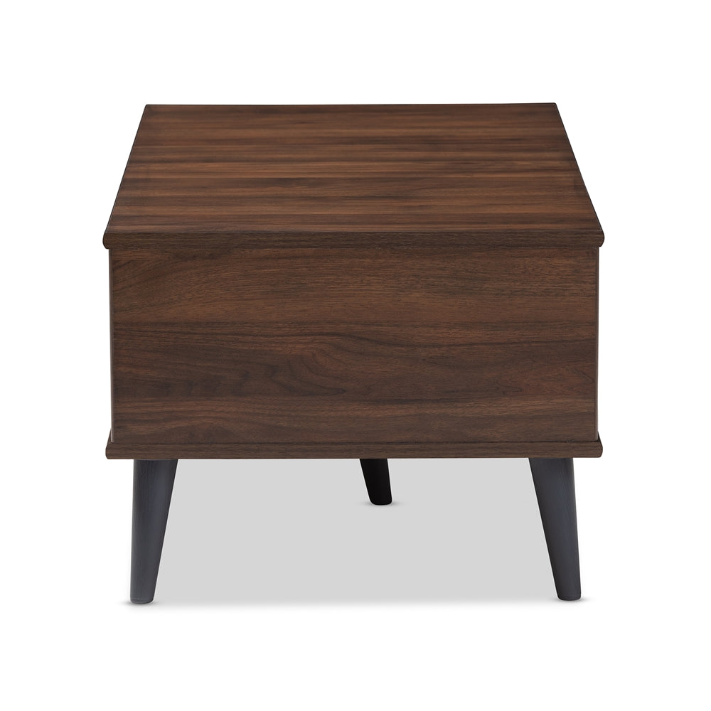 Pierre Mid-Century Modern Brown and Dark Grey Finished Wood Coffee Table