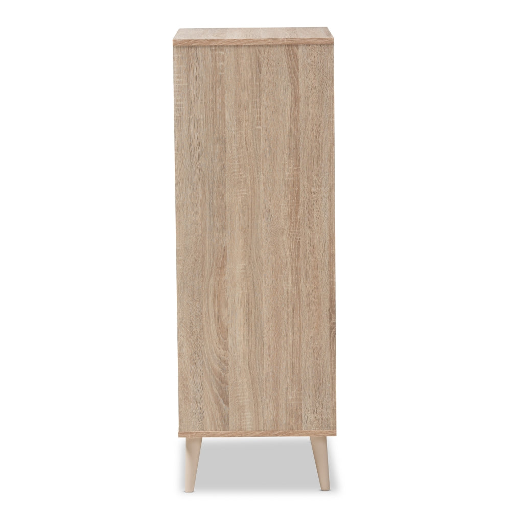 Lisen Mid-Century Modern Light Oak and Grey 5-Drawer Chest