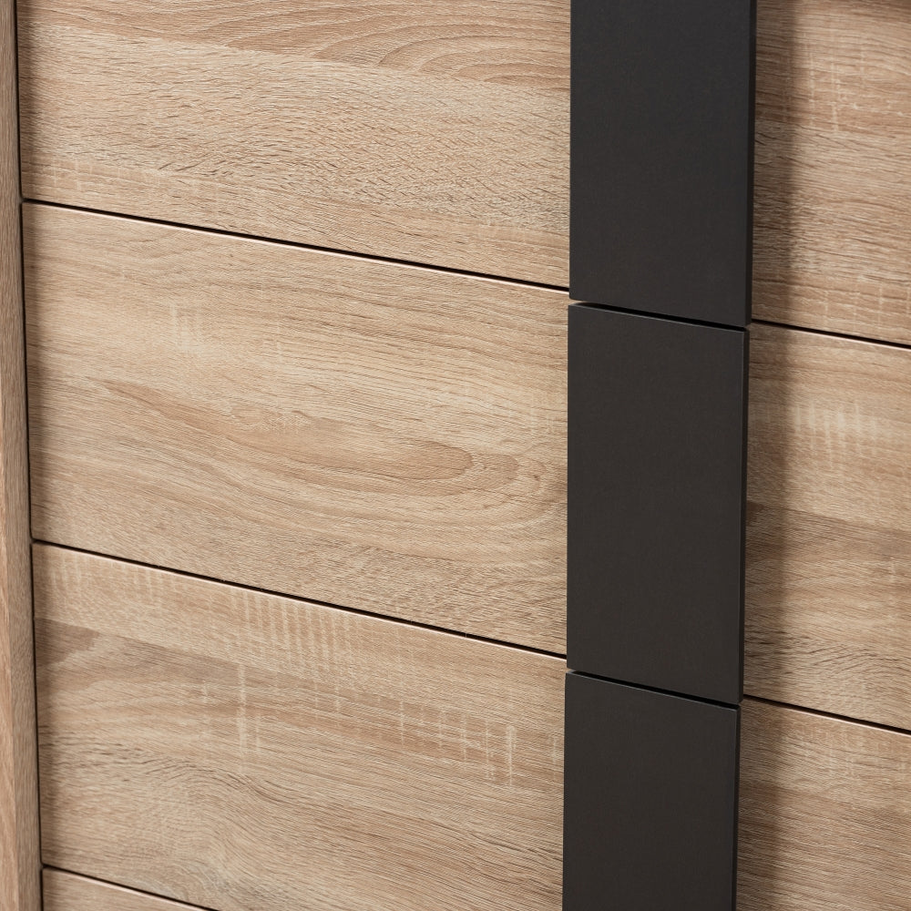 Lisen Mid-Century Modern Light Oak and Grey 5-Drawer Chest