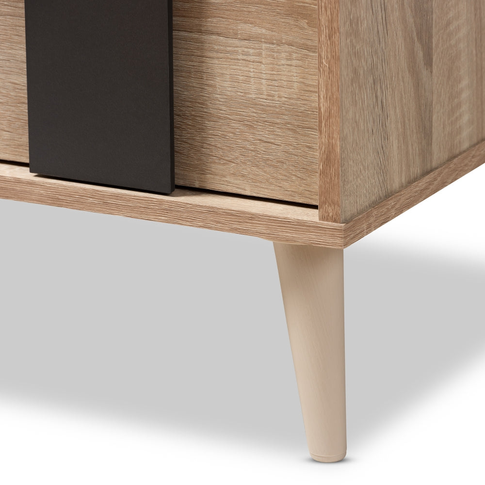 Lisen Mid-Century Modern Light Oak and Grey 5-Drawer Chest