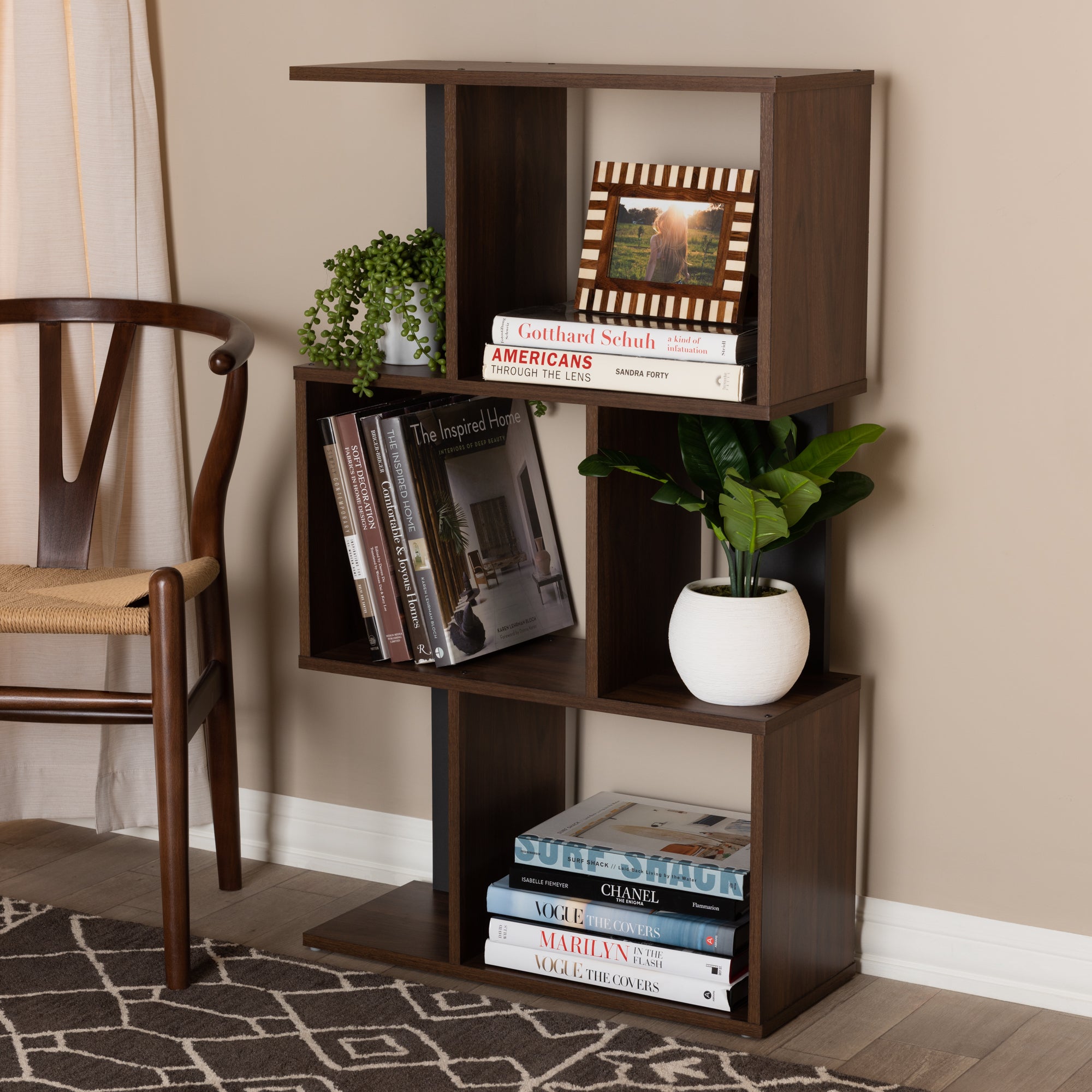 Legende Modern and Contemporary Brown and Dark Grey Finished Display Bookcase