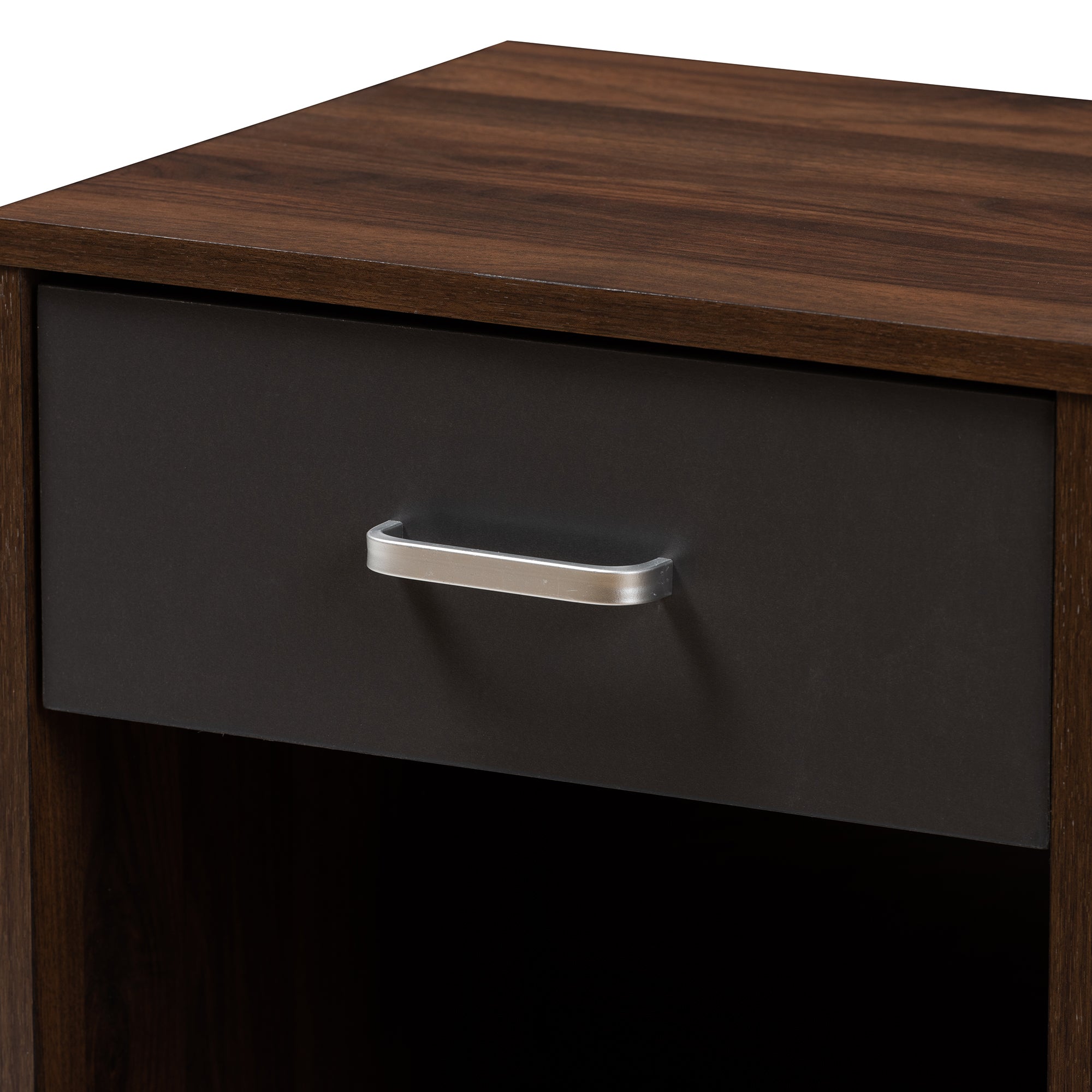 Hansel Modern and Contemporary 1-Drawer Dark Brown and Dark Grey Finished Nightstand