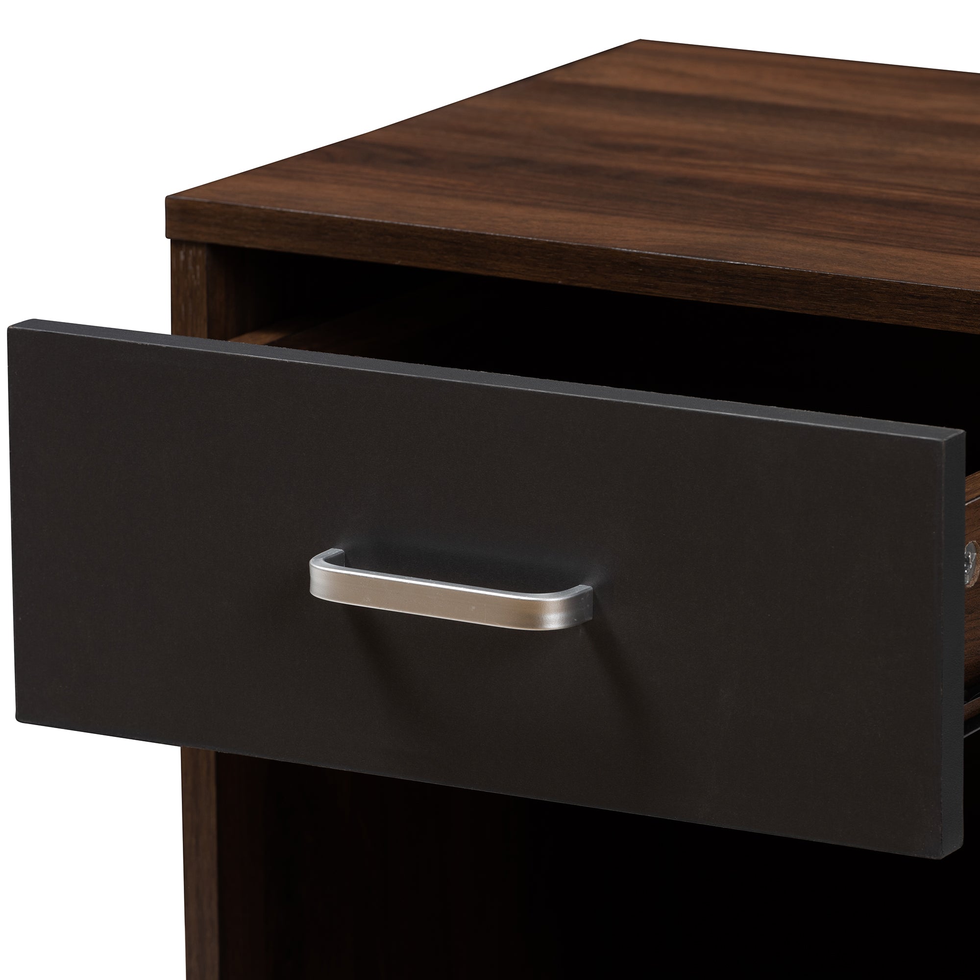 Hansel Modern and Contemporary 1-Drawer Dark Brown and Dark Grey Finished Nightstand