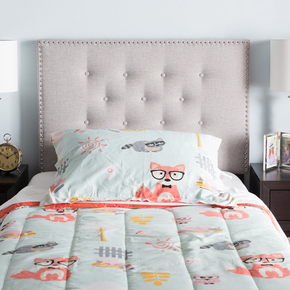 Windsor Modern and Contemporary Greyish Beige Fabric Upholstered Twin Size Headboard