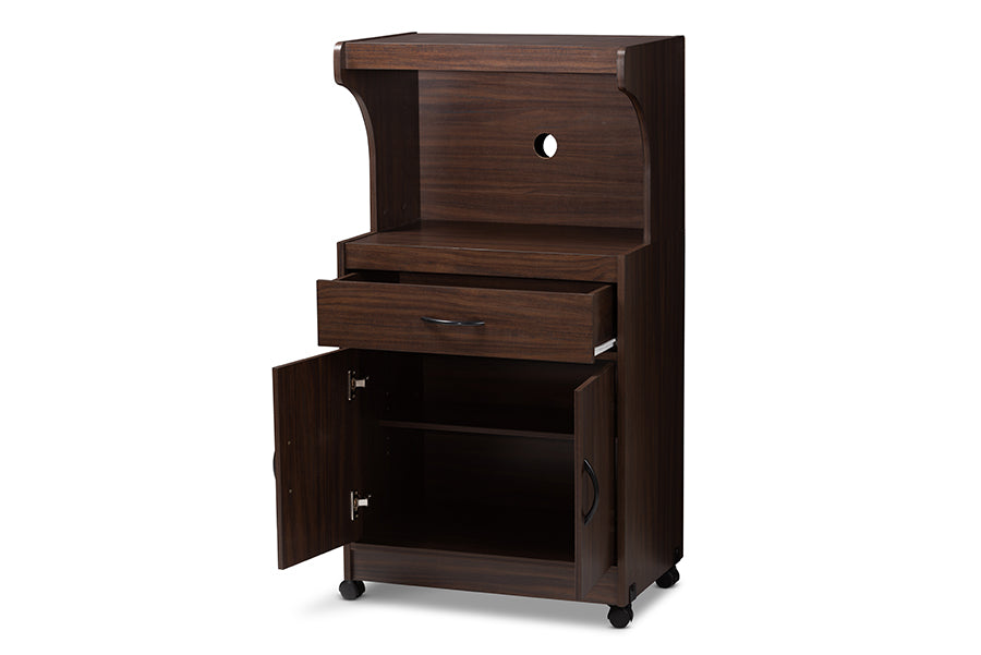 Tannis Modern and Contemporary Dark Walnut Finished Kitchen Cabinet
