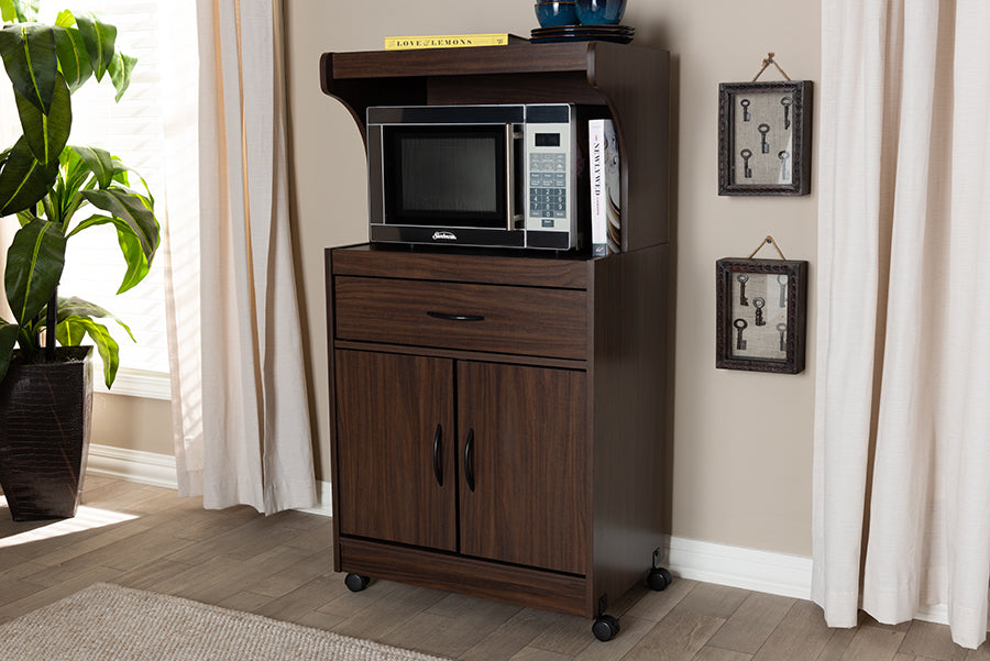 Tannis Modern and Contemporary Dark Walnut Finished Kitchen Cabinet