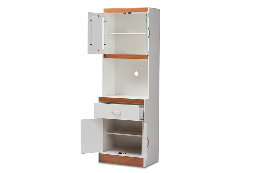 Laurana Modern and Contemporary White and Cherry Finished Kitchen Cabinet and Hutch