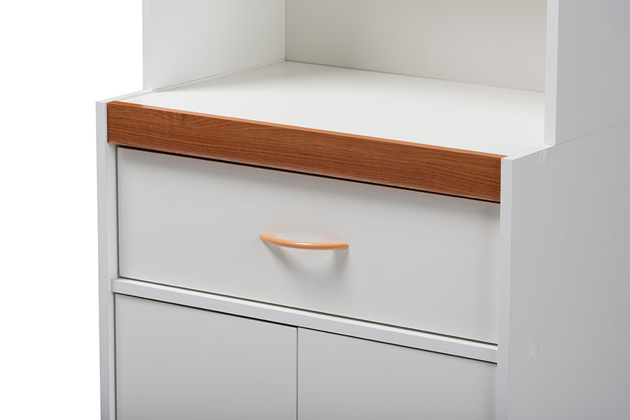 Laurana Modern and Contemporary White and Cherry Finished Kitchen Cabinet and Hutch