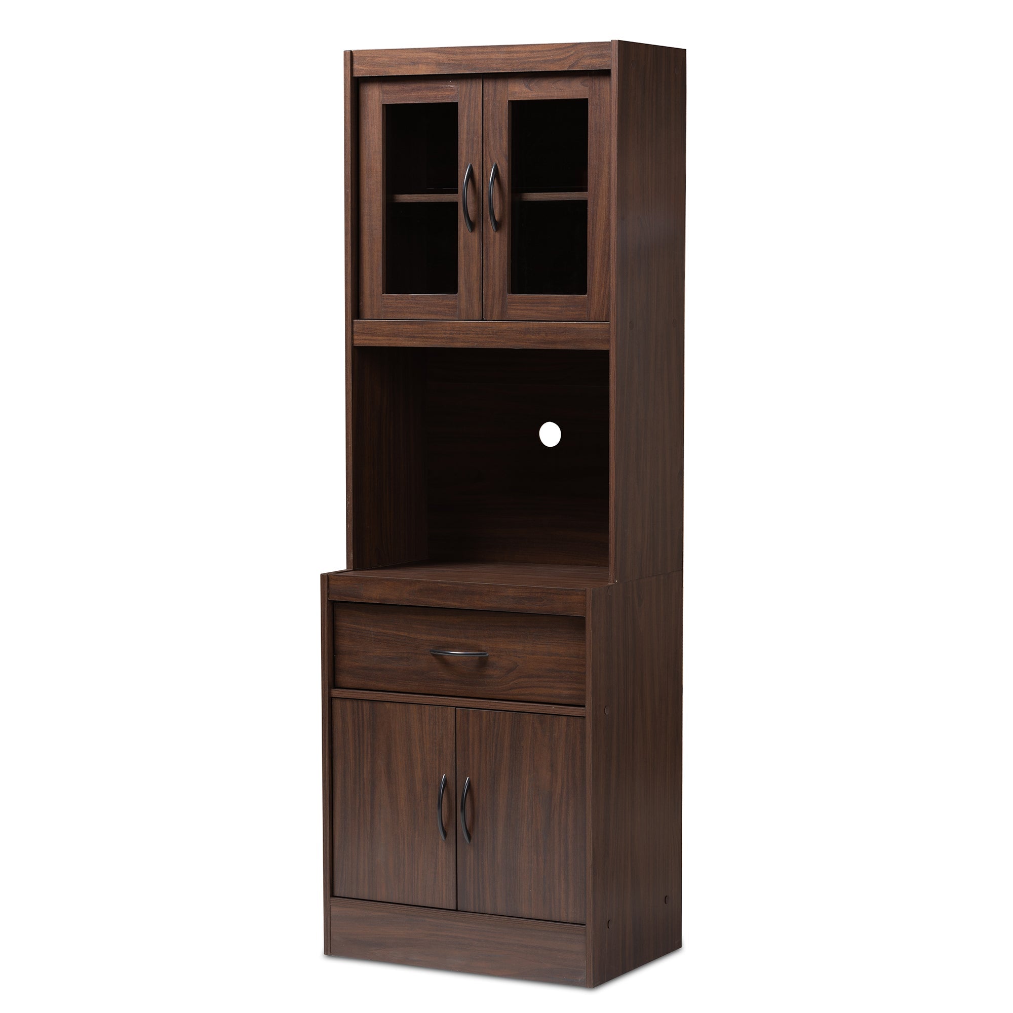 Laurana Modern and Contemporary Dark Walnut Finished Kitchen Cabinet and Hutch