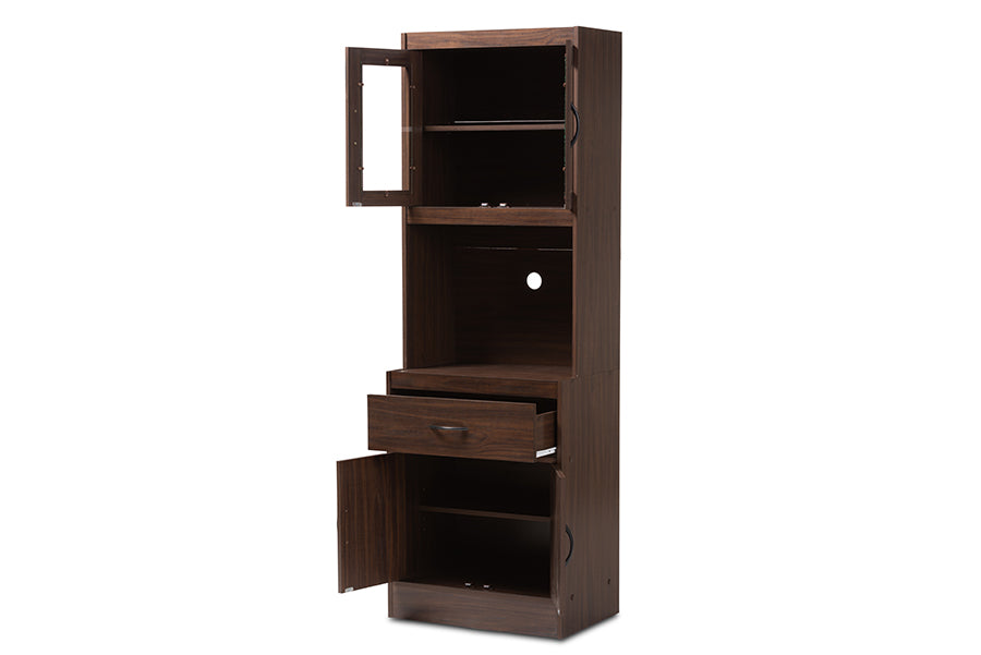 Laurana Modern and Contemporary Dark Walnut Finished Kitchen Cabinet and Hutch