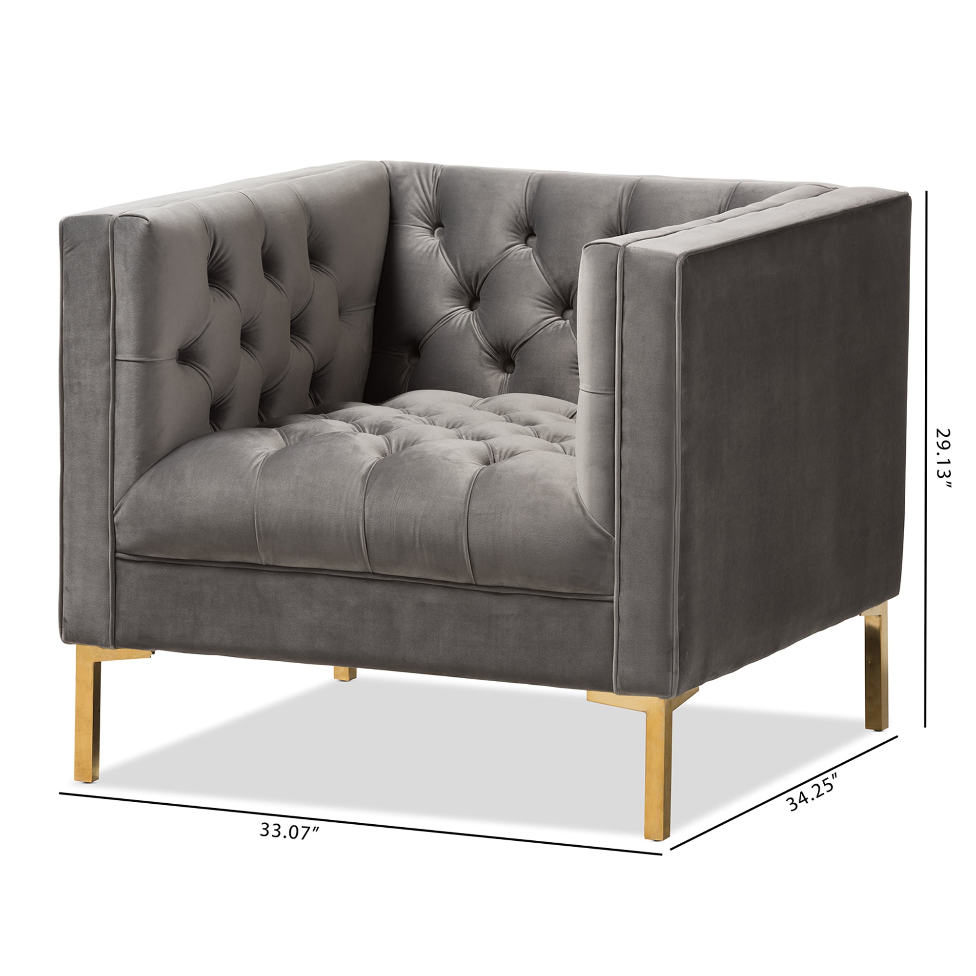 Zanetta Grey Velvet Upholstered Gold Finished Lounge Chair