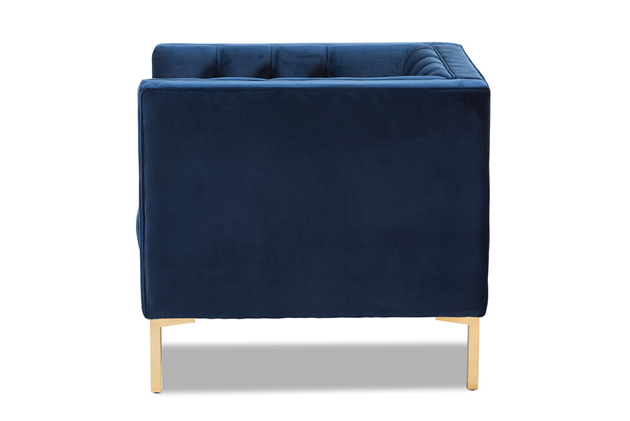 Zanetta and our Navy Velvet Upholstered Gold Finished Lounge Chair