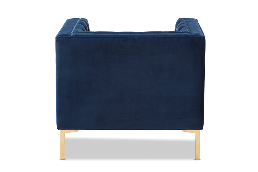 Zanetta Navy Velvet Upholstered Gold Finished Lounge Chair