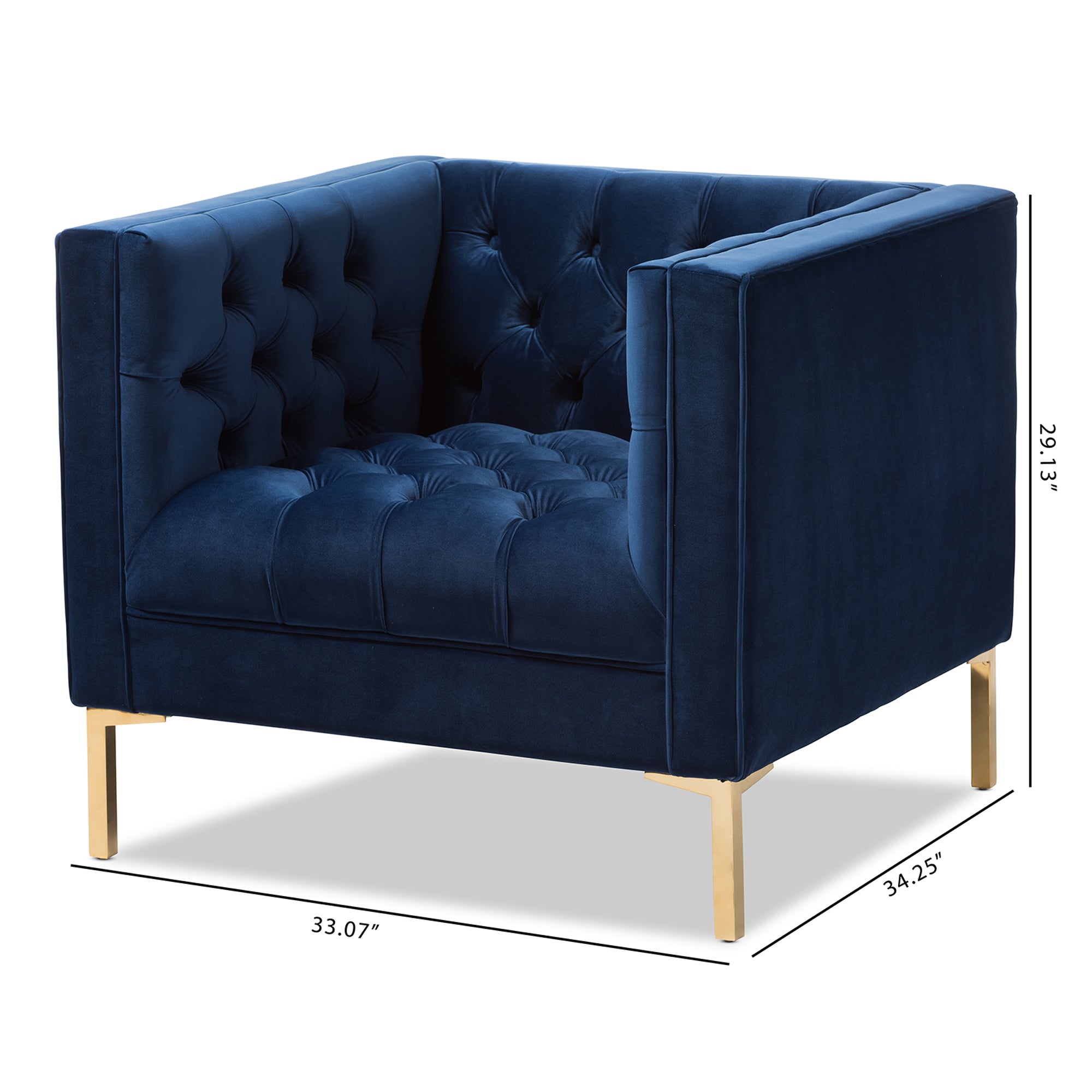Zanetta Navy Velvet Upholstered Gold Finished Lounge Chair