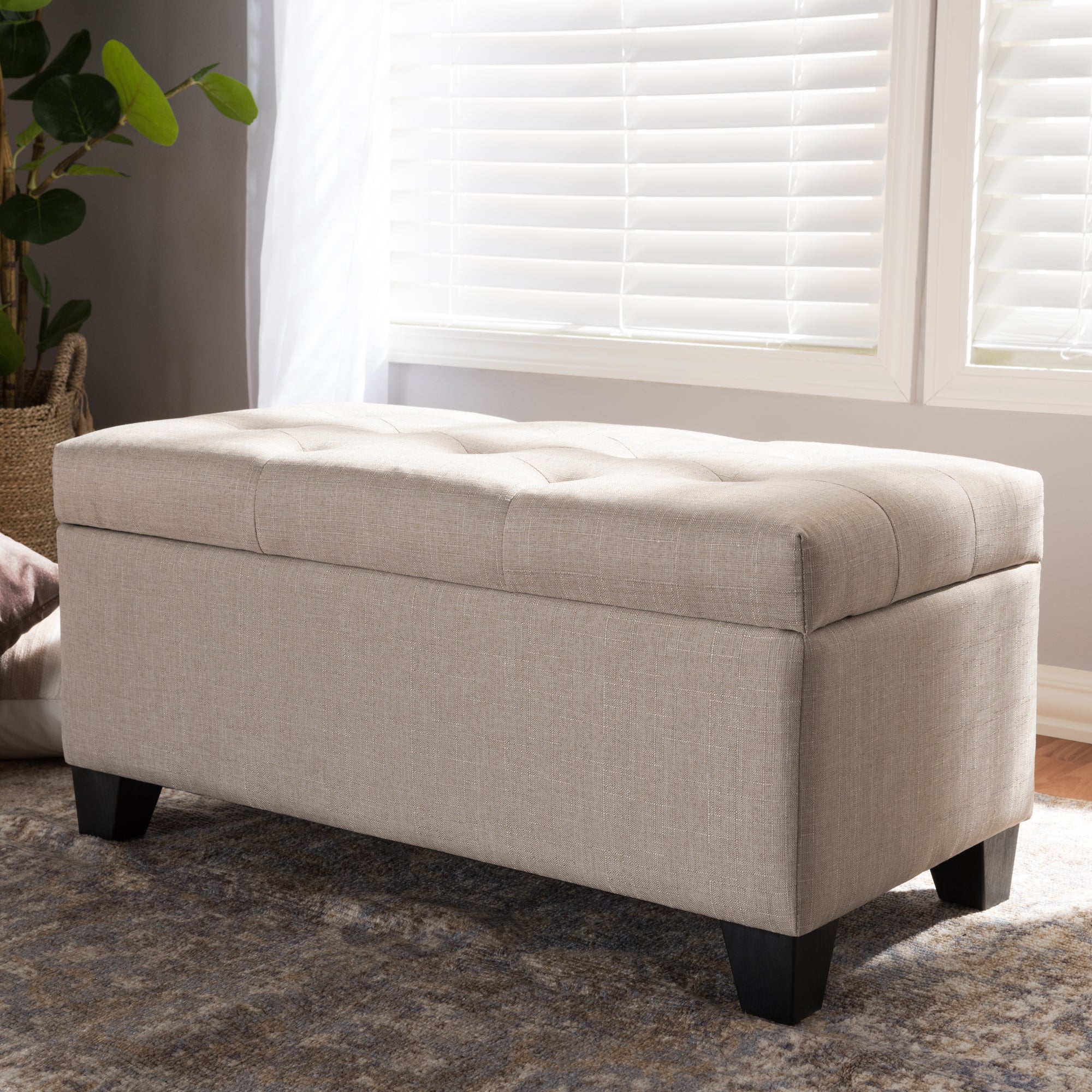 Michaela Modern and Contemporary Beige Fabric Upholstered Storage Ottoman