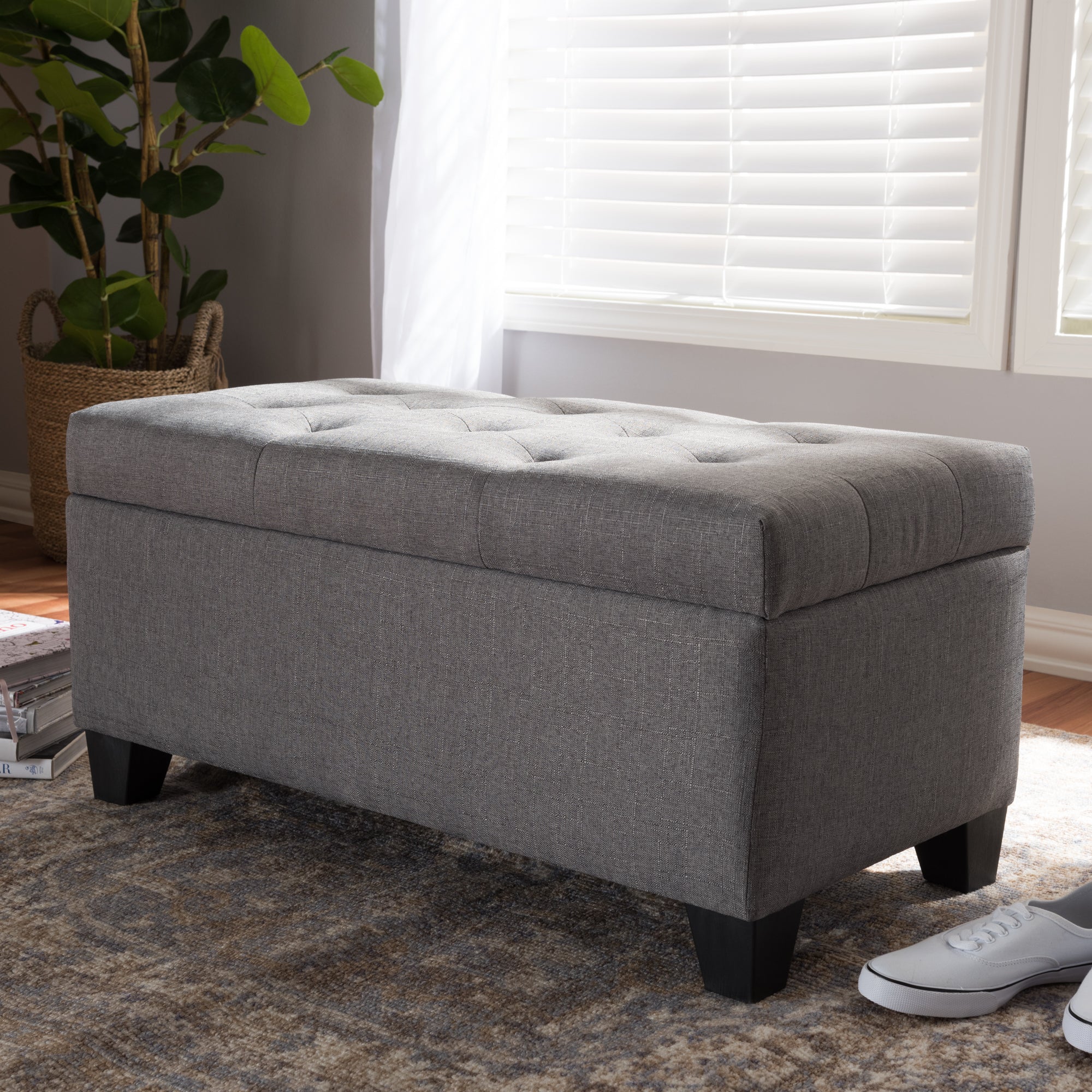 Michaela Modern and Contemporary Grey Fabric Upholstered Storage Ottoman
