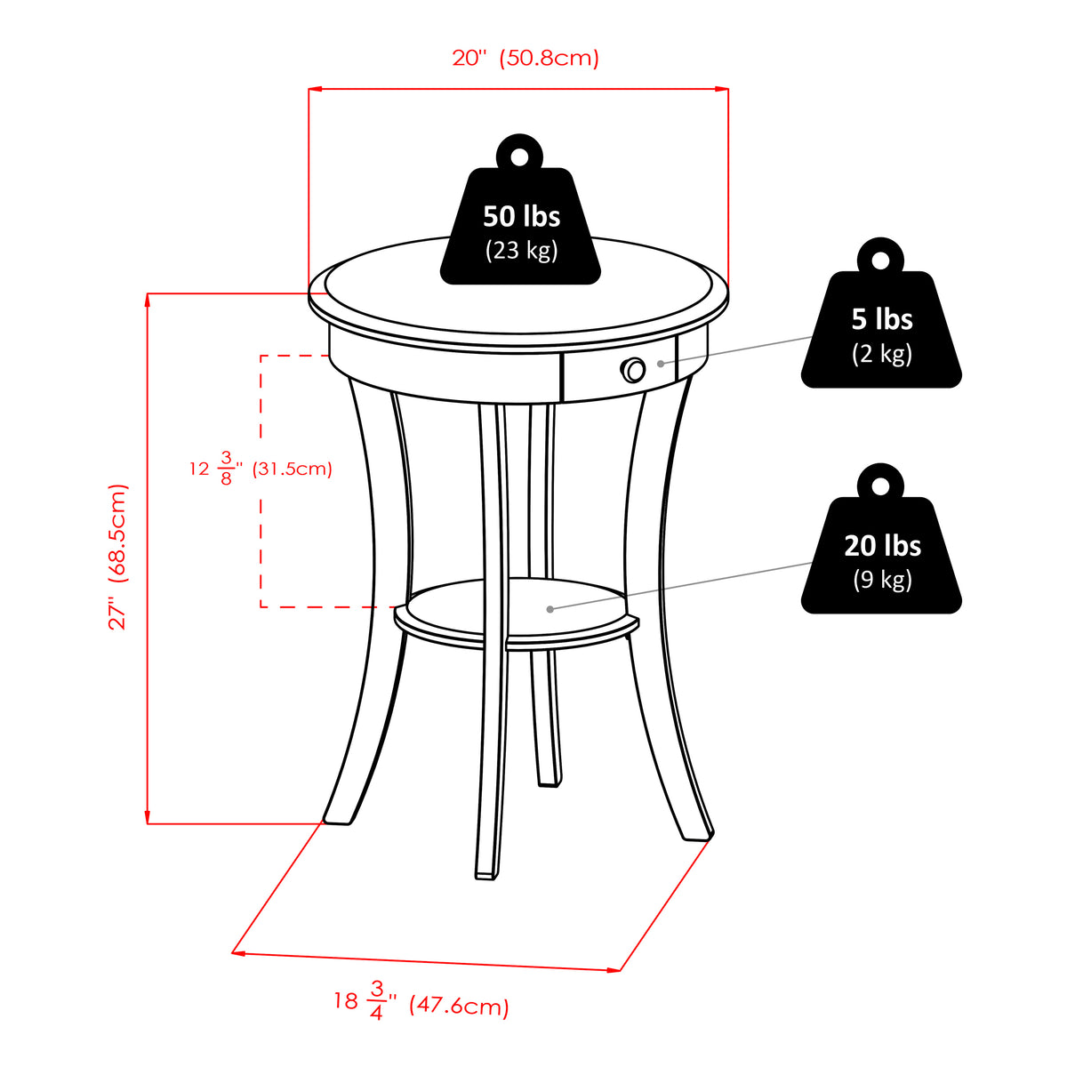 Sasha Round Accent Table, Black