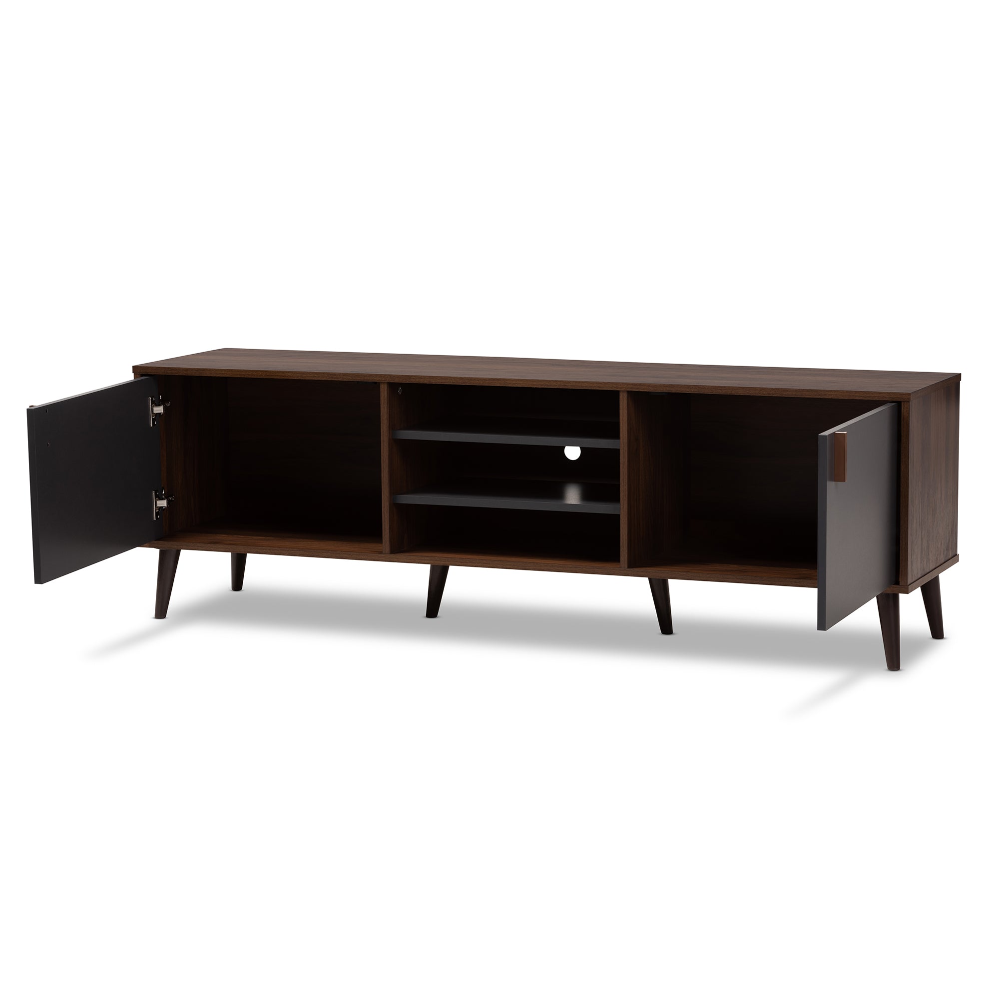 Samuel Mid-Century Modern Brown and Dark Grey Finished TV Stand