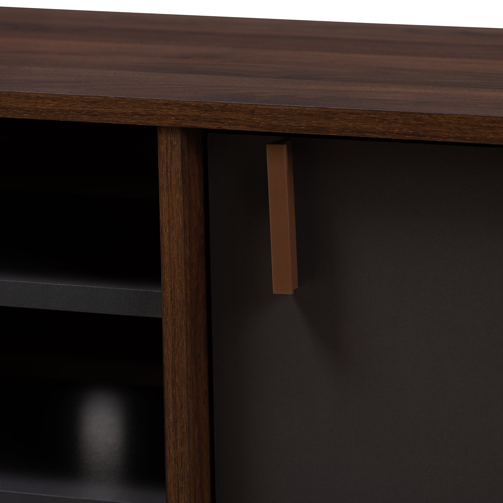 Samuel Mid-Century Modern Brown and Dark Grey Finished TV Stand