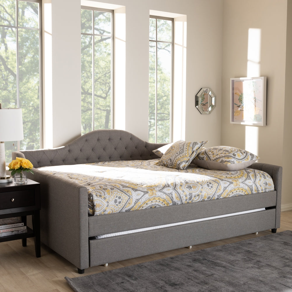 Eliza Modern and Contemporary Grey Fabric Upholstered Queen Size Daybed with Trundle