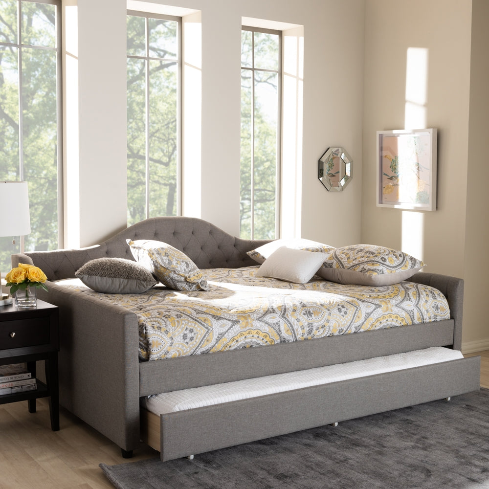Eliza Modern and Contemporary Grey Fabric Upholstered Queen Size Daybed with Trundle