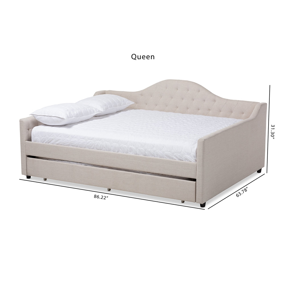 Eliza Modern Light Beige Fabric Upholstered Queen Size Daybed with Trundle