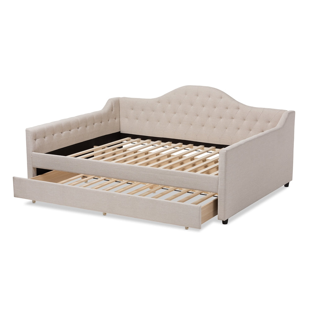 Eliza Modern Light Beige Fabric Upholstered Queen Size Daybed with Trundle