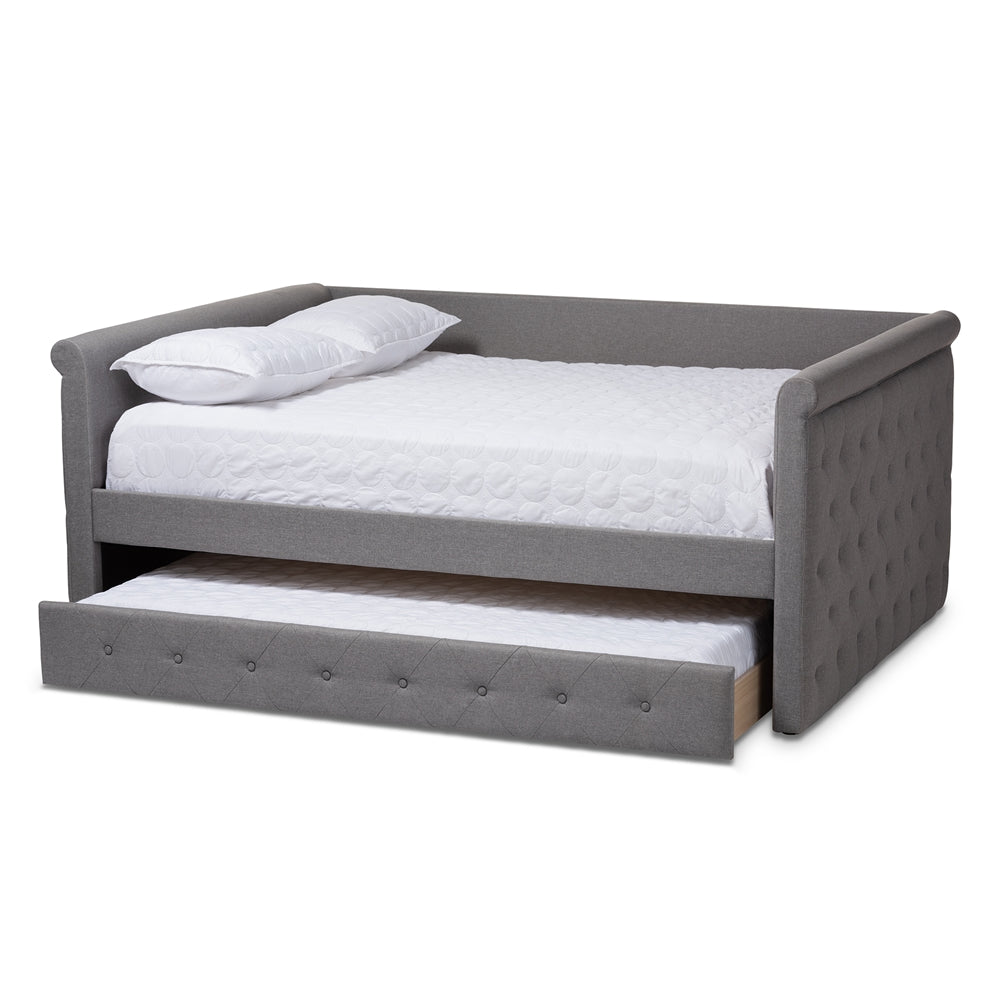 Alena Modern and Contemporary Grey Fabric Upholstered Full Size Daybed with Trundle