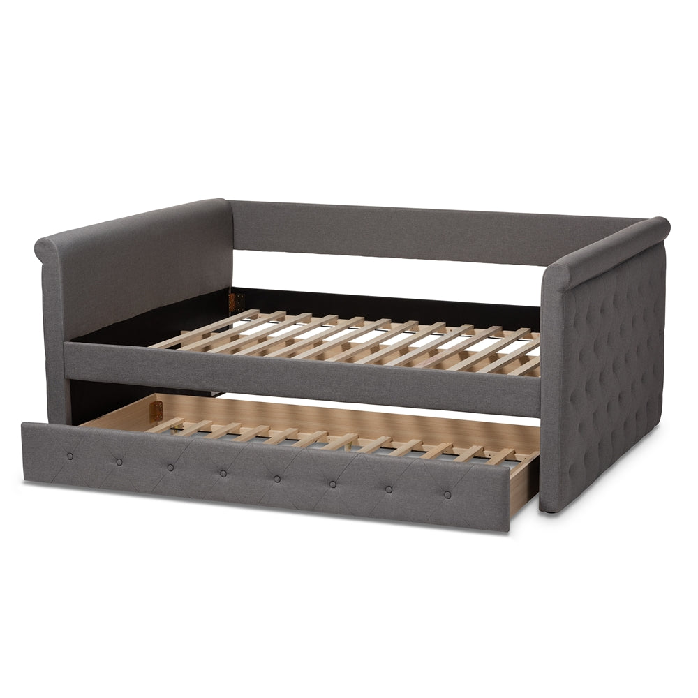 Alena Modern and Contemporary Grey Fabric Upholstered Full Size Daybed with Trundle