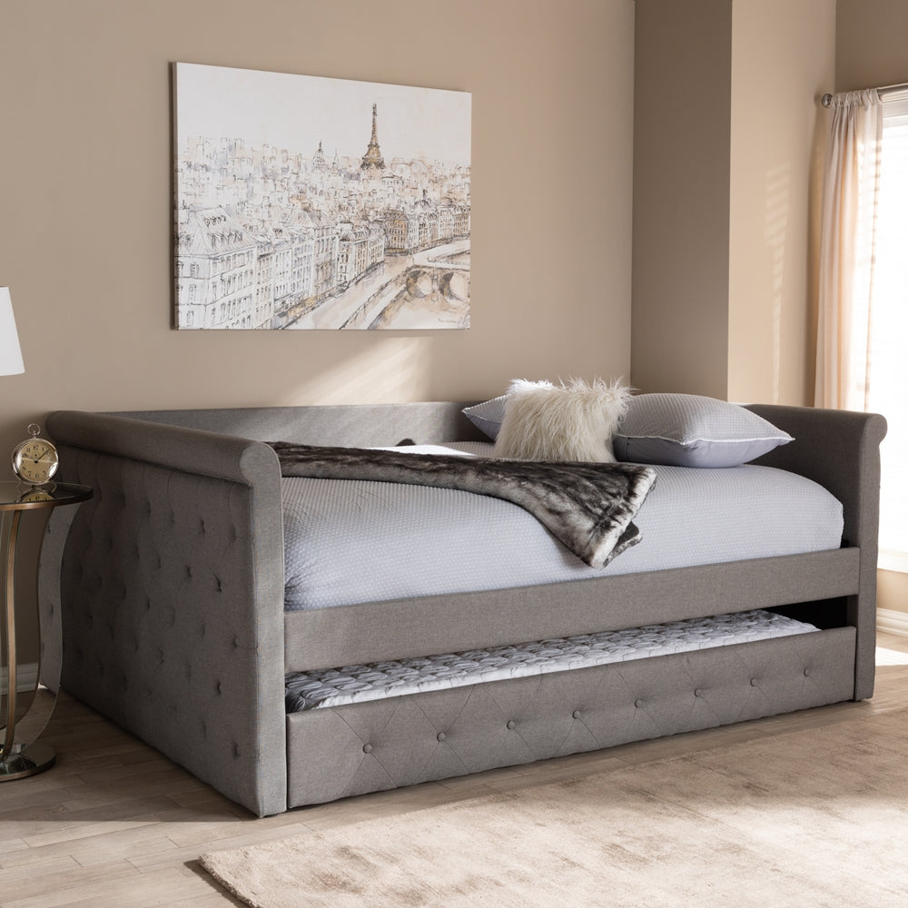 Alena Modern and Contemporary Grey Fabric Upholstered Full Size Daybed with Trundle