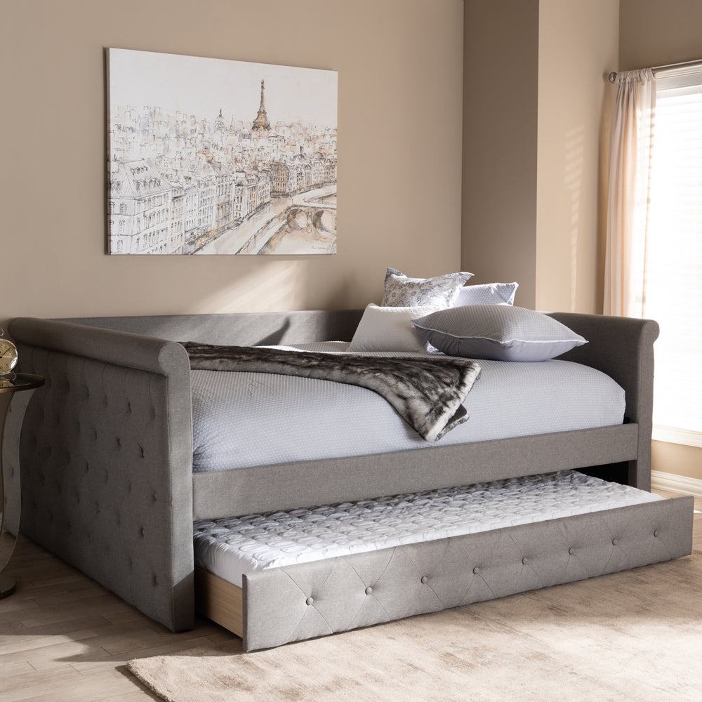 Alena Modern and Contemporary Grey Fabric Upholstered Full Size Daybed with Trundle