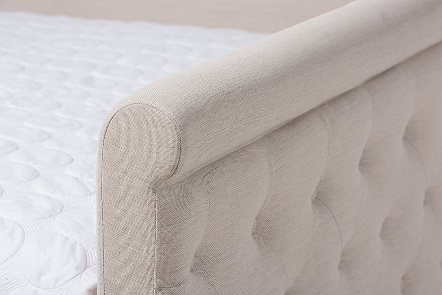 Javante Alena Queen Size Beige Upholstered Daybed Fabric Frame with Roll-Out Trundle