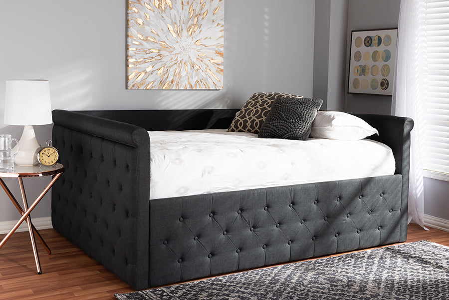 Amaya Dark Grey Fabric Upholstered Queen Size Daybed
