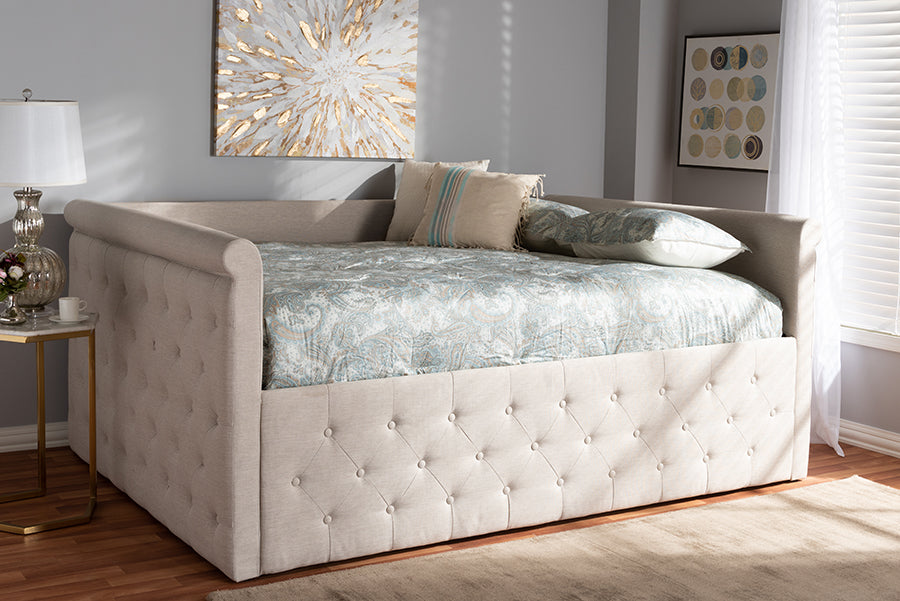 Amaya Modern and Contemporary Light Beige Fabric Upholstered Queen Size Daybed