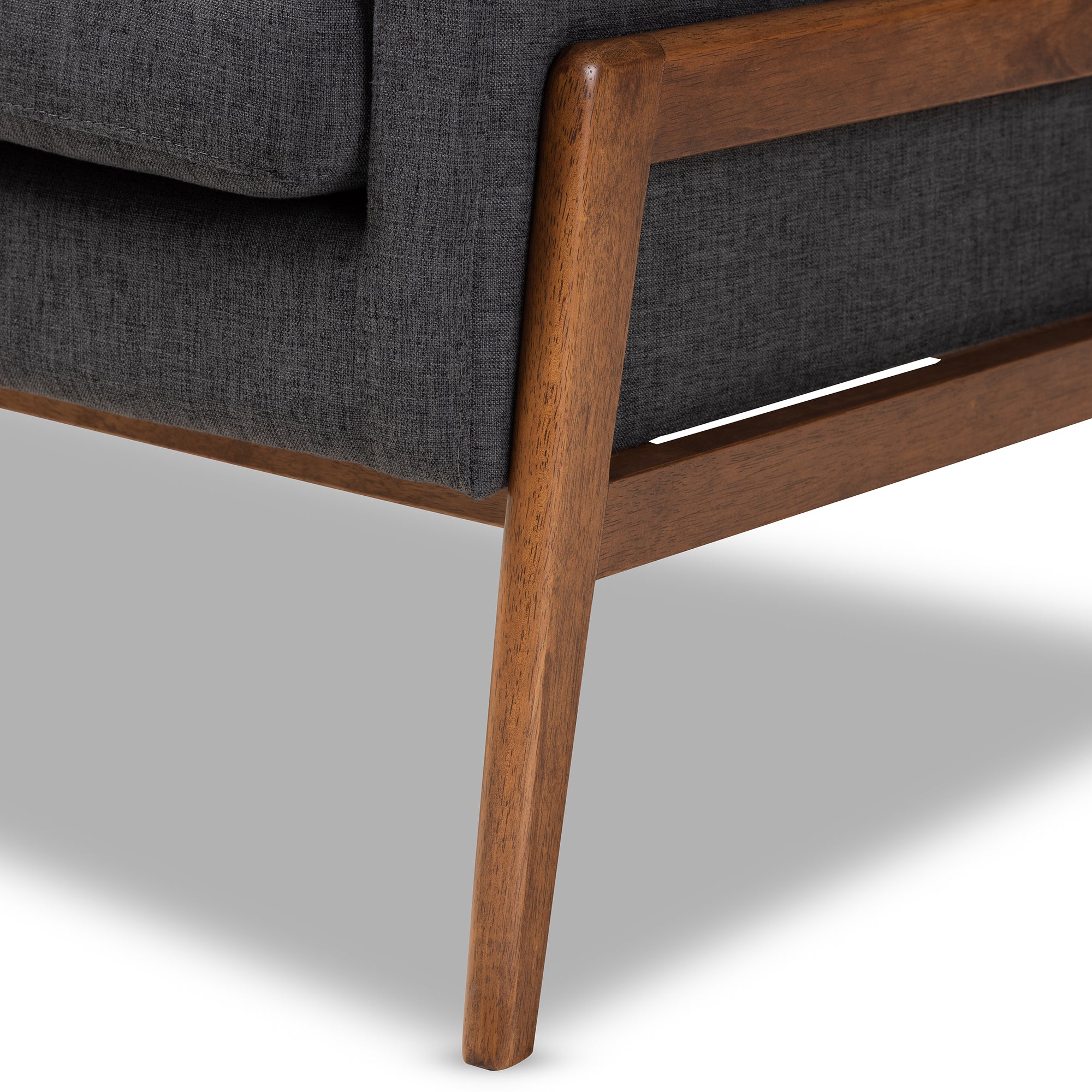 Perris Mid-Century Modern Dark Grey Fabric Upholstered Walnut Wood Lounge Chair
