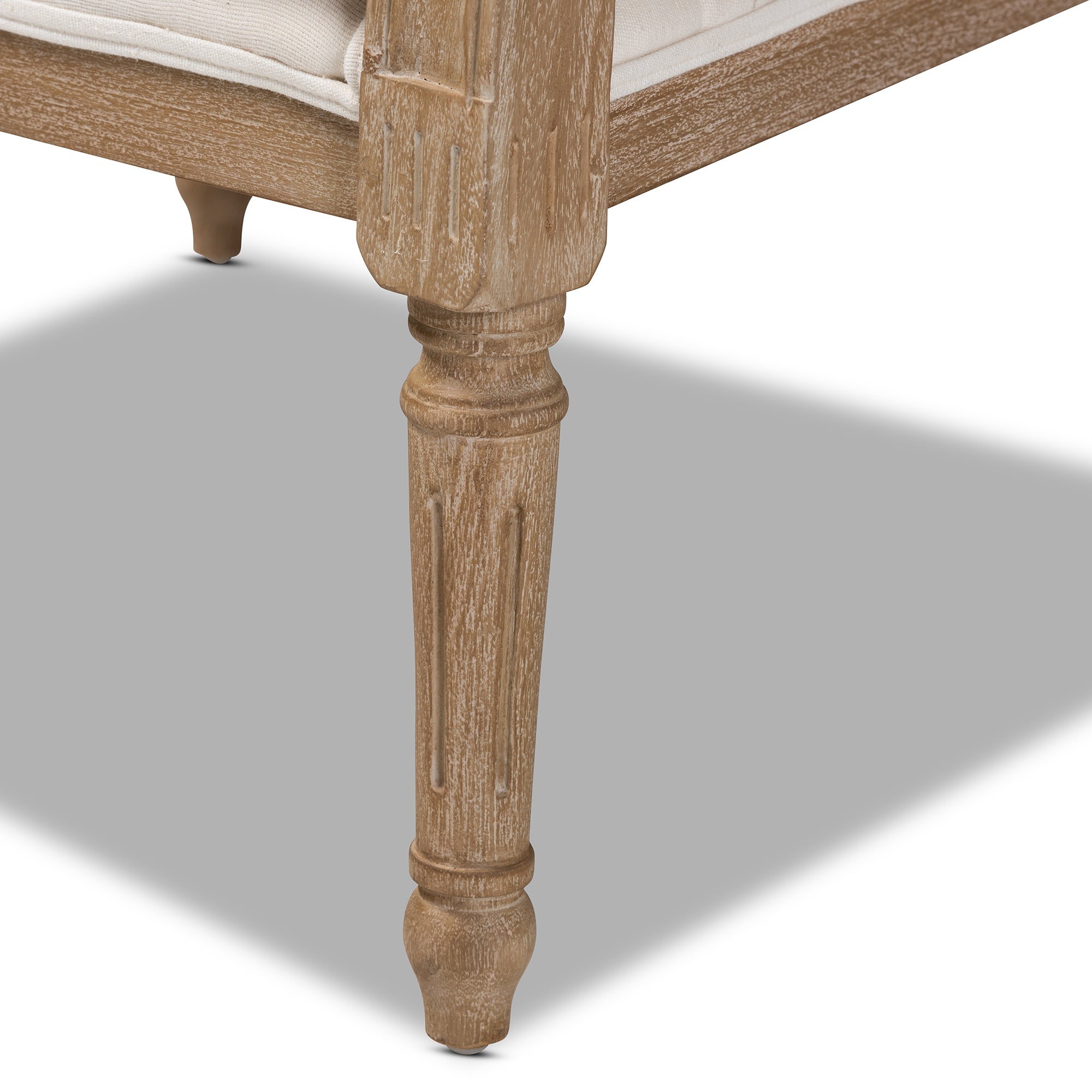 Clemence French Provincial Ivory Fabric Upholstered Whitewashed Wood Armchair