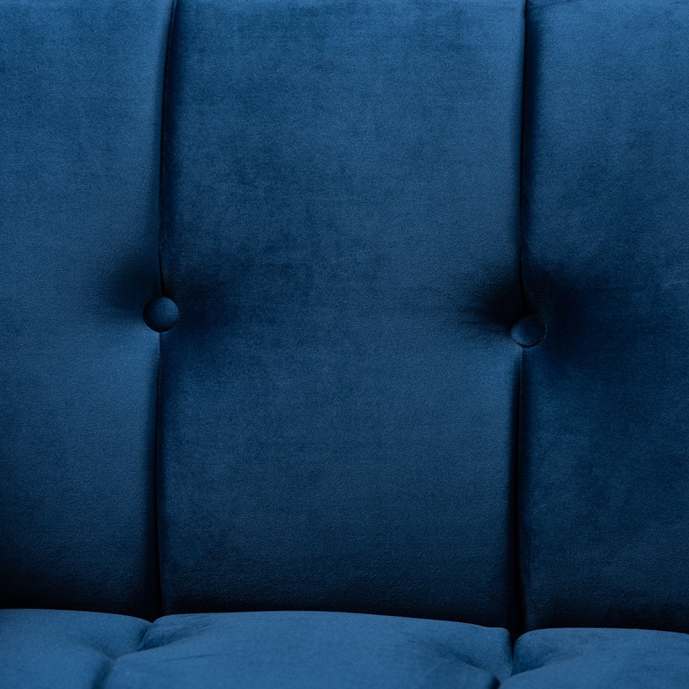 Ambra and Royal Blue Velvet Fabric Upholstered and Button Tufted Armchair with Gold-Tone Frame