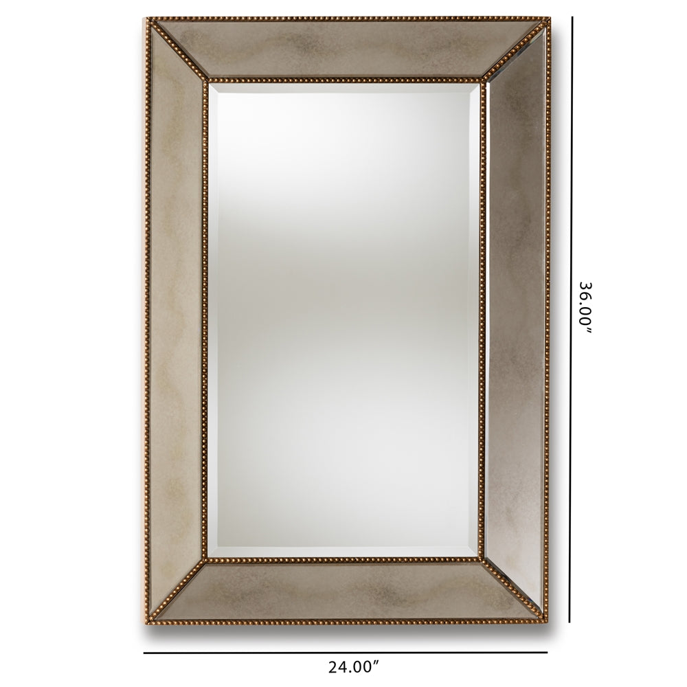 Neva Modern and Contemporary Antique Gold Finished Rectangular Accent Wall Mirror