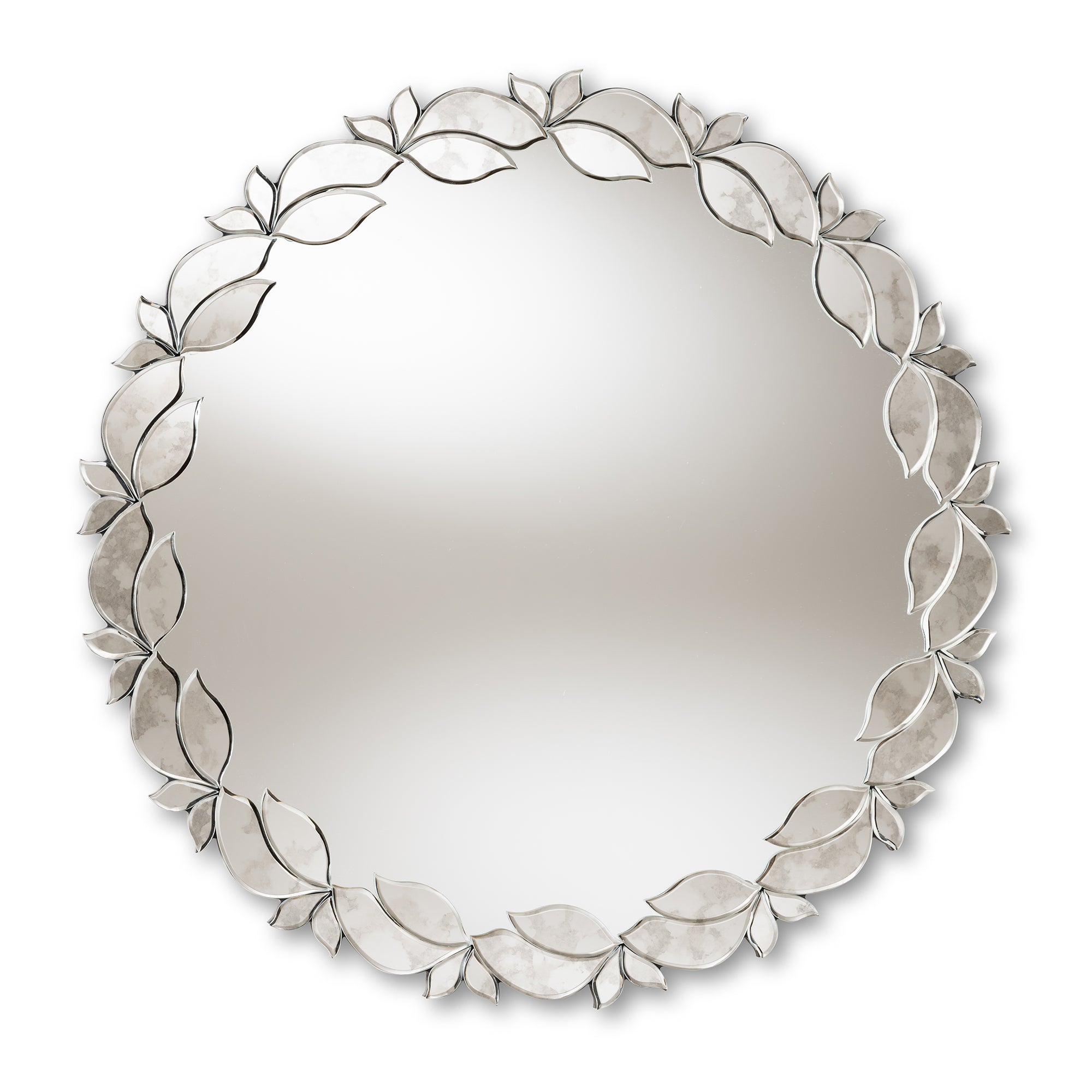 Luiza Modern and Contemporary Silver Finished Round Petal Leaf Accent Wall Mirror