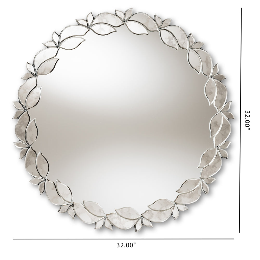 Luiza Modern and Contemporary Silver Finished Round Petal Leaf Accent Wall Mirror